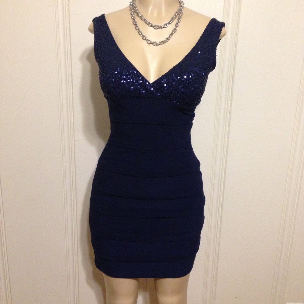 B Darlin Sexy Blue Sequin cocktail dress